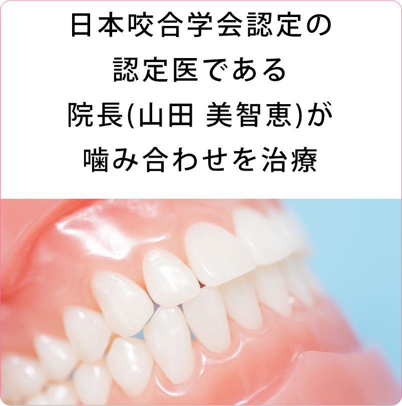 日本咬合学会認定の認定医である院長(山田 美智恵)が噛み合わせを治療